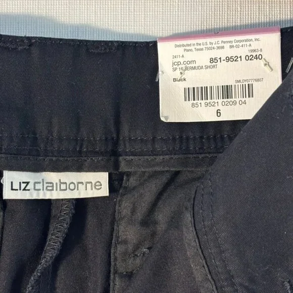 Liz Claiborne Classic Chino Bermuda Shorts Black Easy Fit Waist Hip & Thigh Size - Picture 6 of 8